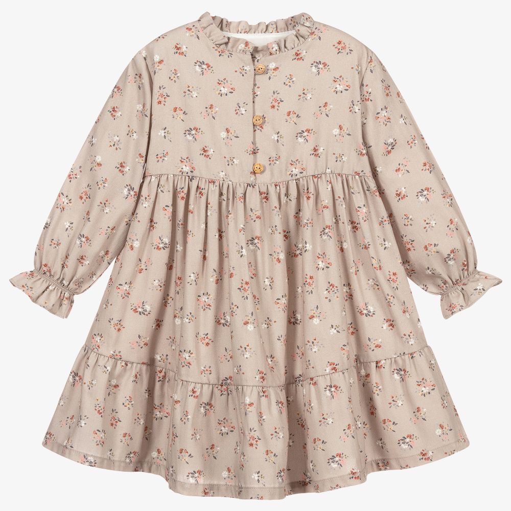 Laranjinha - Beiges Kleid mit Blumenmuster (M) | Childrensalon