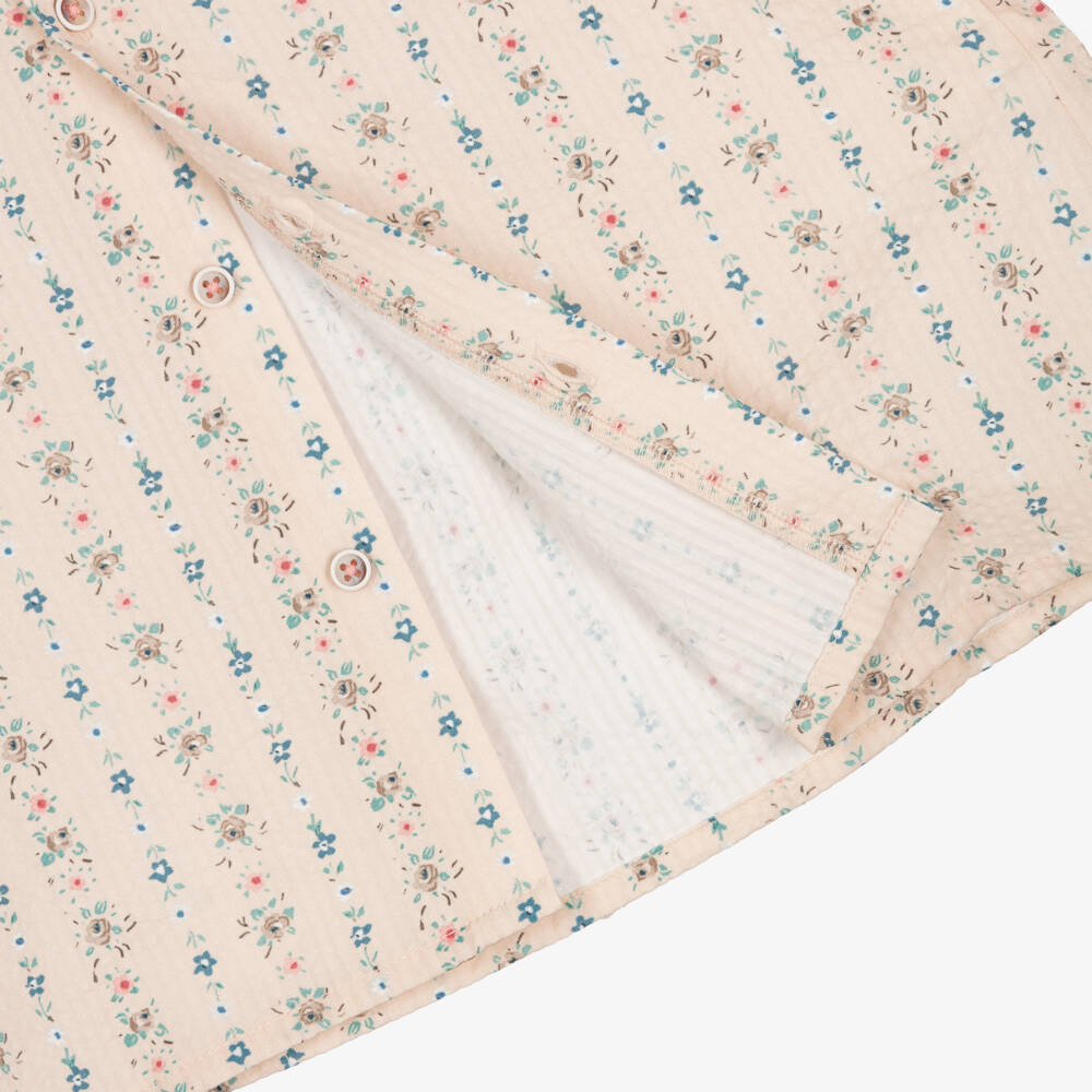 Laranjinha-Girls Beige Floral Print Cotton Seersucker Blouse | Childrensalon Outlet