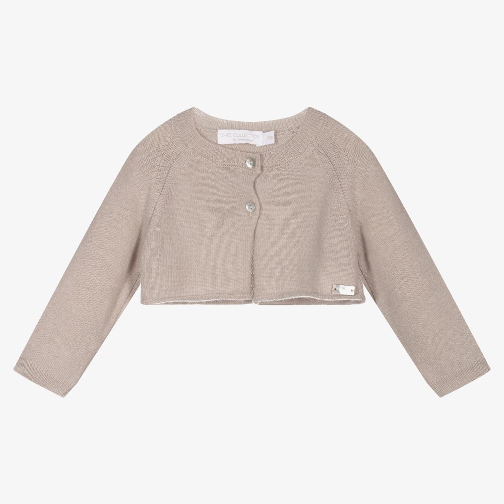 Laranjinha - Girls Beige Knitted Cardigan | Childrensalon