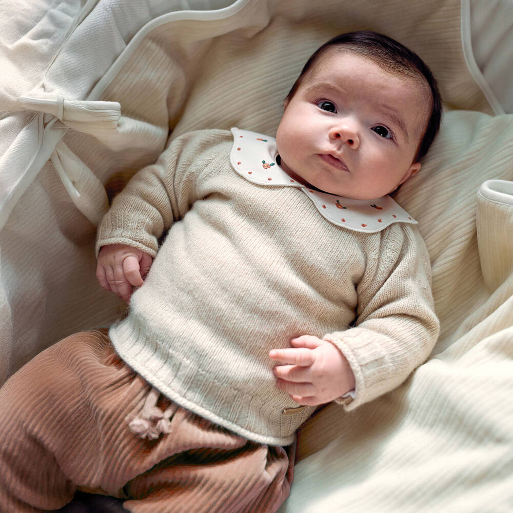 Laranjinha-Girls Beige & Pink Wool & Corduroy Trouser Set | Childrensalon Outlet