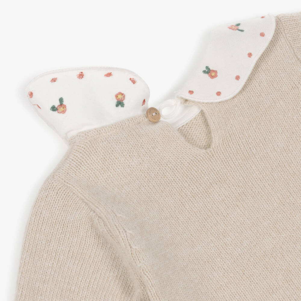 Laranjinha-Girls Beige & Pink Wool & Corduroy Trouser Set | Childrensalon Outlet
