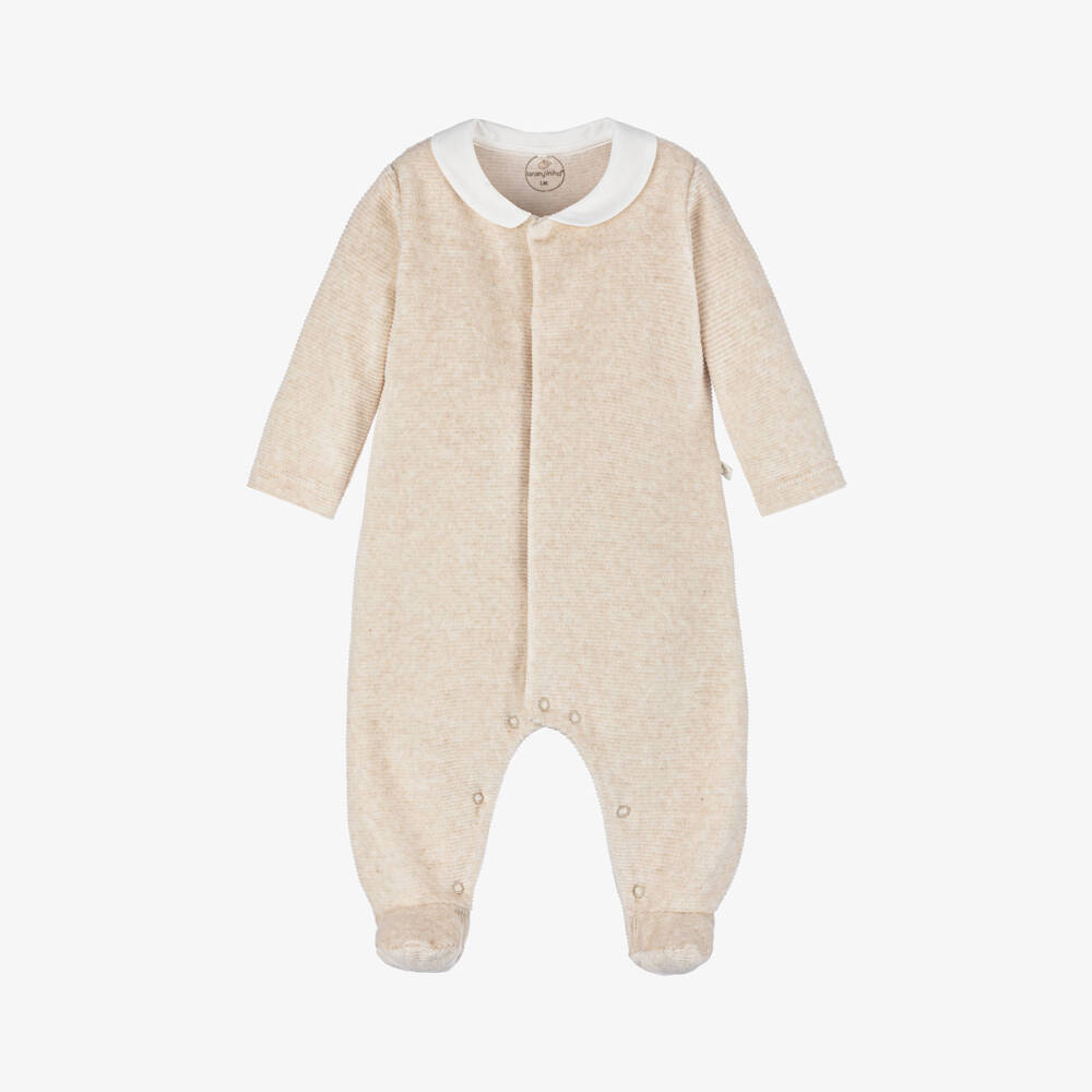 Laranjinha-Girls Beige Velour Sleepsuit | Childrensalon Outlet