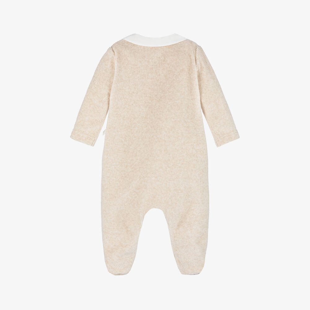 Laranjinha-Girls Beige Velour Sleepsuit | Childrensalon Outlet