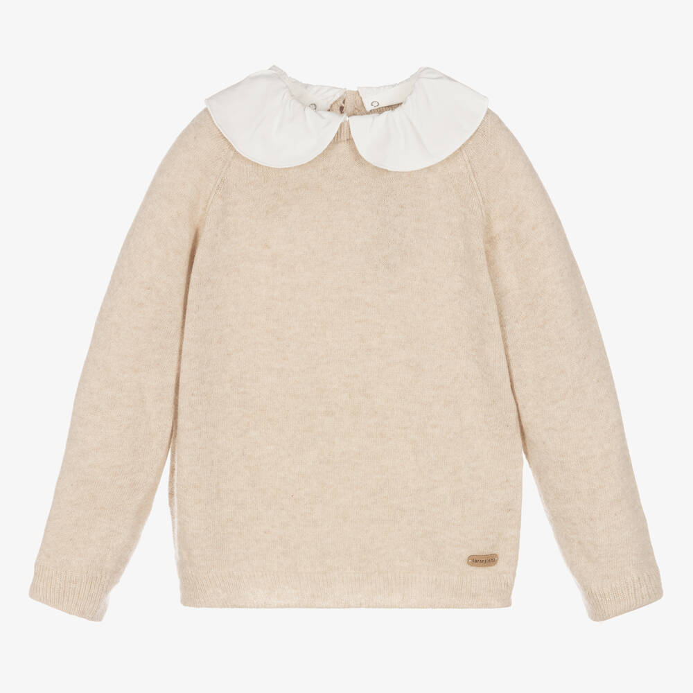 Laranjinha - Pull beige en laine et cachemire fille | Childrensalon