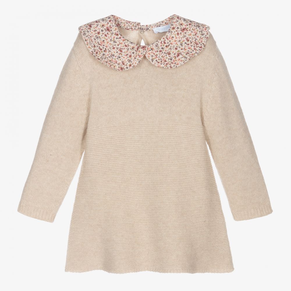 Laranjinha-فستان صوف وفيسكوز محبوك لون بيج | Childrensalon Outlet