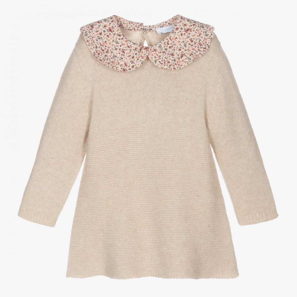 Laranjinha - Girls Beige Wool Knit Dress | Childrensalon