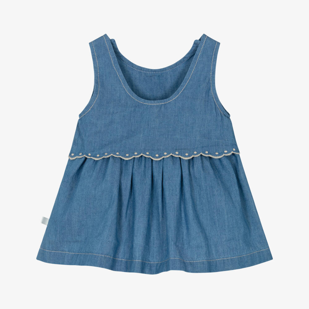 Laranjinha-Girls Blue Chambray Layered Dress | Childrensalon Outlet