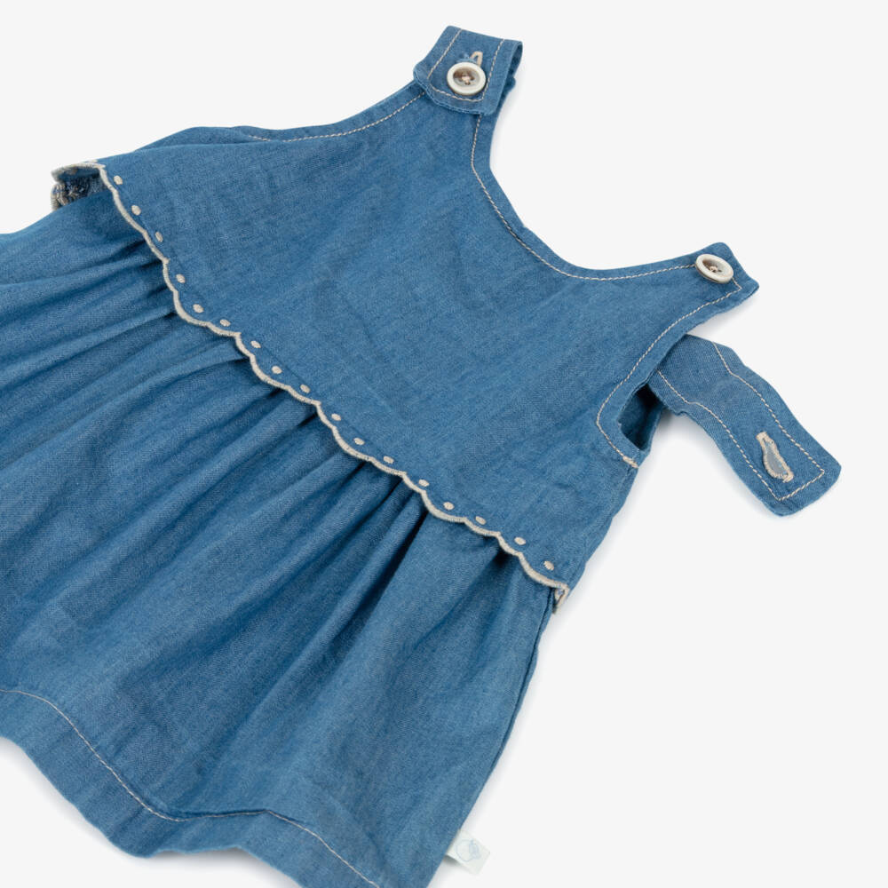 Laranjinha-Girls Blue Chambray Layered Dress | Childrensalon Outlet