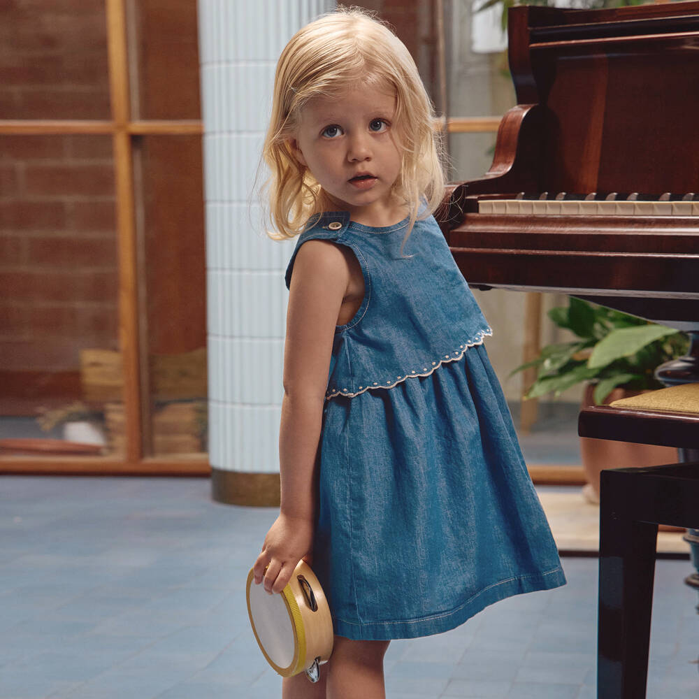Laranjinha-Girls Blue Chambray Layered Dress | Childrensalon Outlet