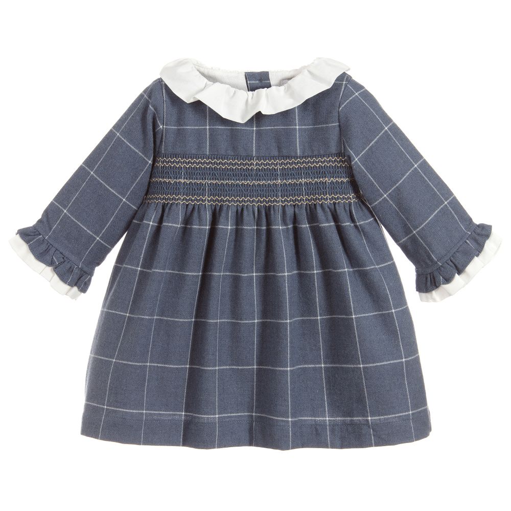 Chic by Laranjinha - Girls Blue Check Cotton Dress | Childrensalon