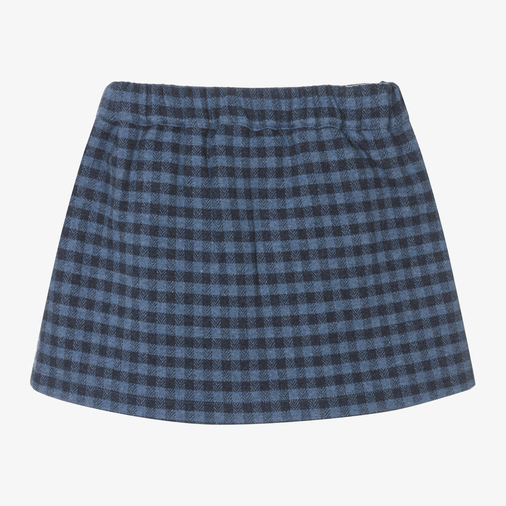 Laranjinha-Girls Blue Check Pleated Cotton Skort | Childrensalon Outlet