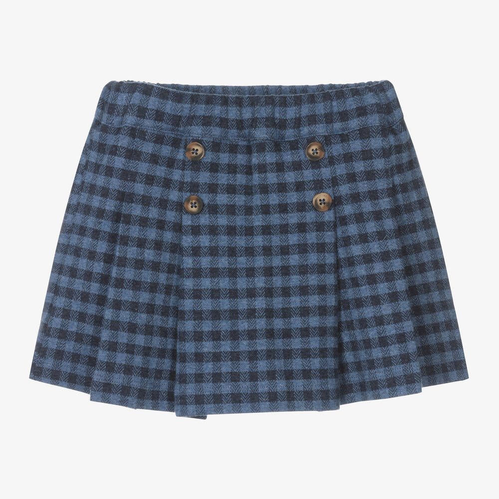 Laranjinha-Girls Blue Check Pleated Cotton Skort | Childrensalon Outlet