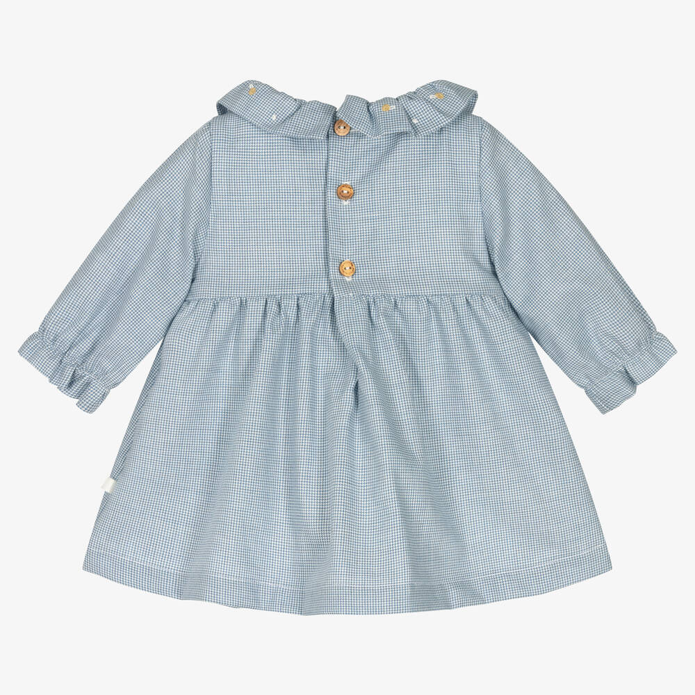 Chic by Laranjinha-Girls Blue Checked Cotton Dress | Childrensalon Outlet