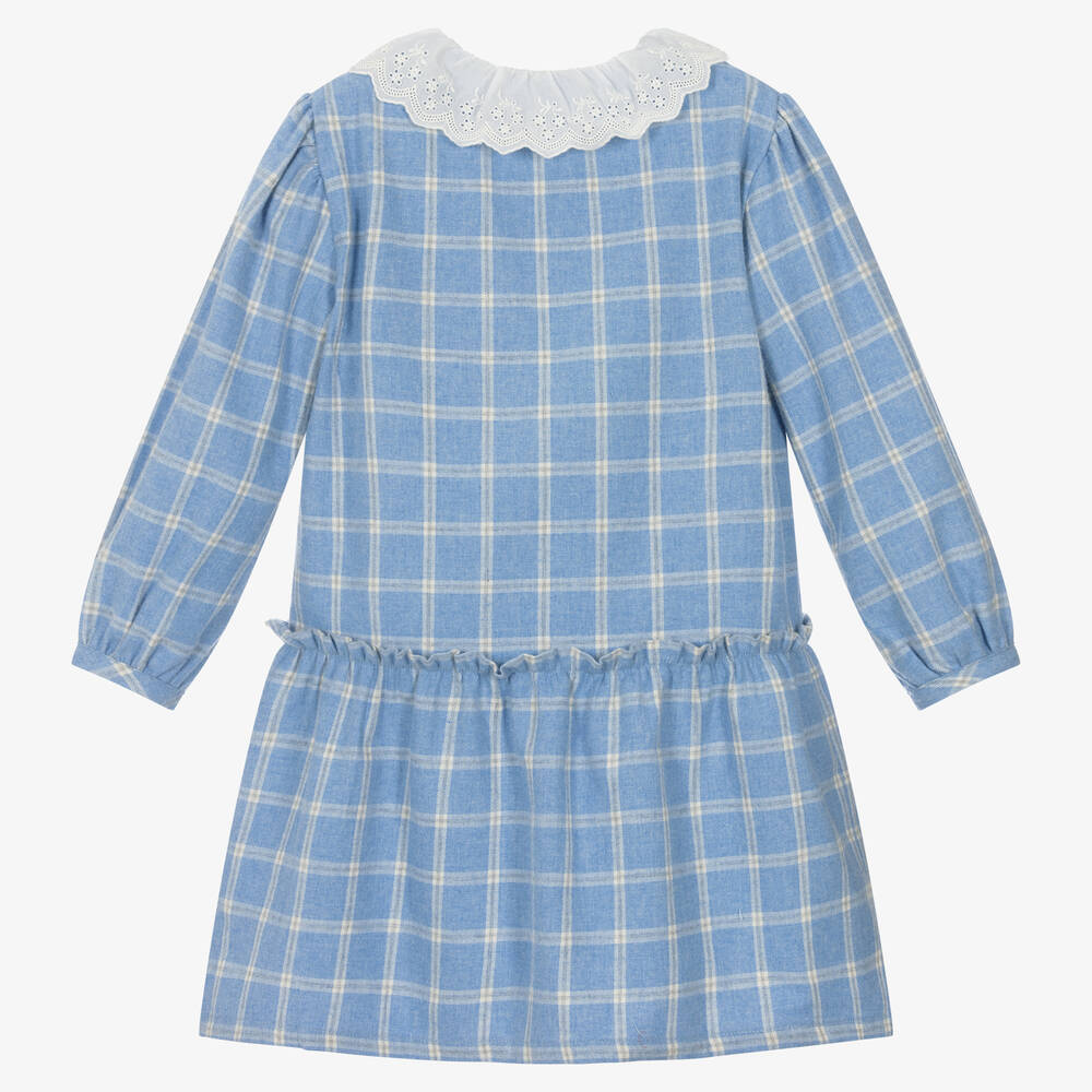 Laranjinha-Girls Blue Checked Cotton Dress | Childrensalon Outlet