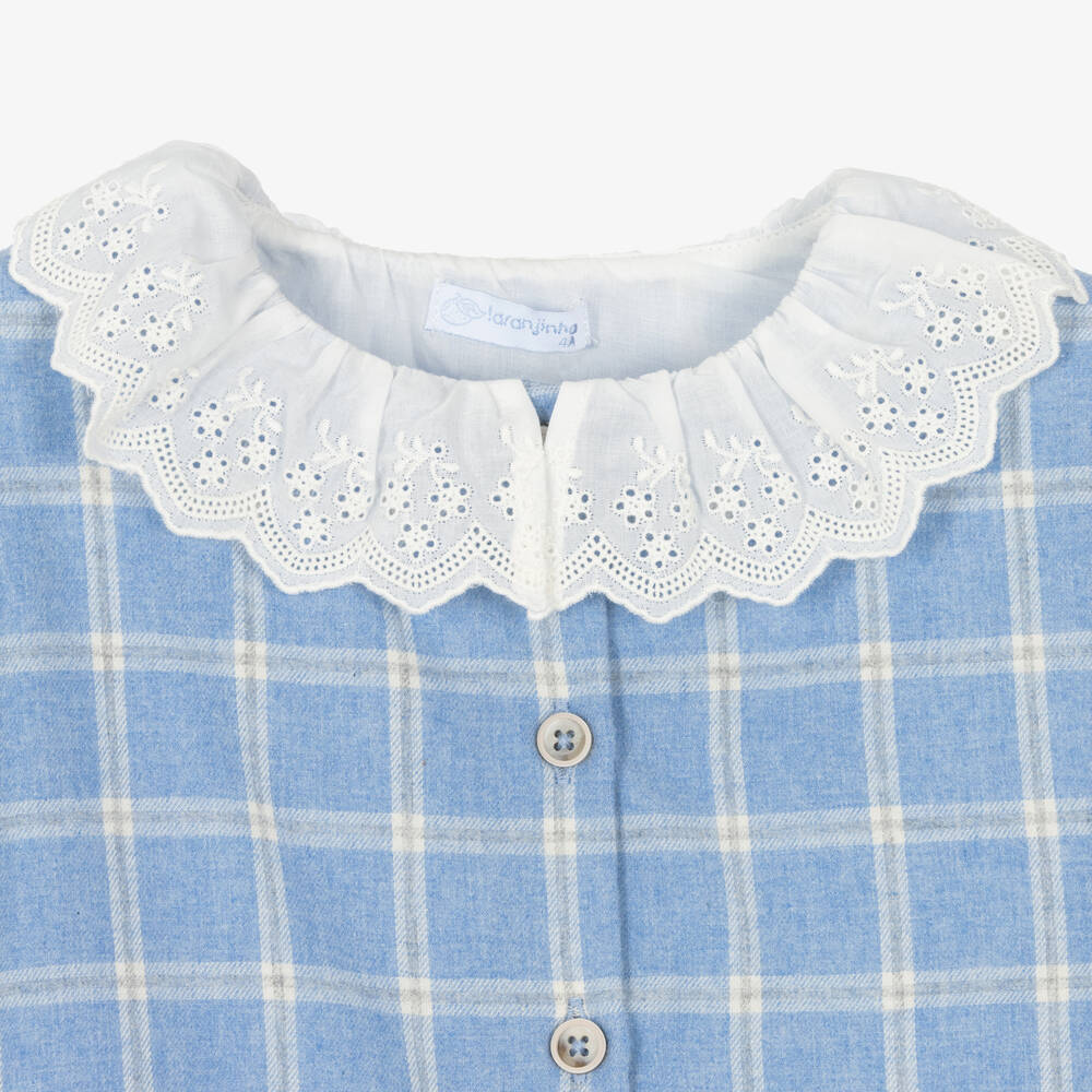 Laranjinha-Girls Blue Checked Cotton Dress | Childrensalon Outlet