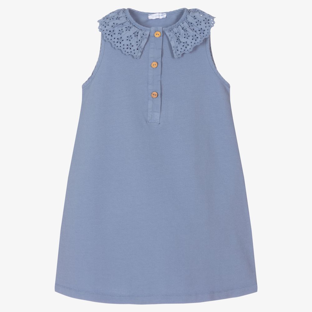 Laranjinha - Girls Blue Cotton Dress | Childrensalon