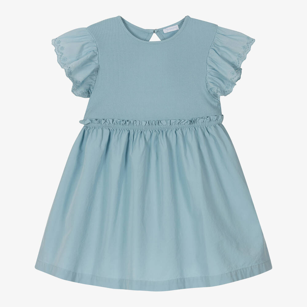 Laranjinha - Robe bleue en coton fille | Childrensalon