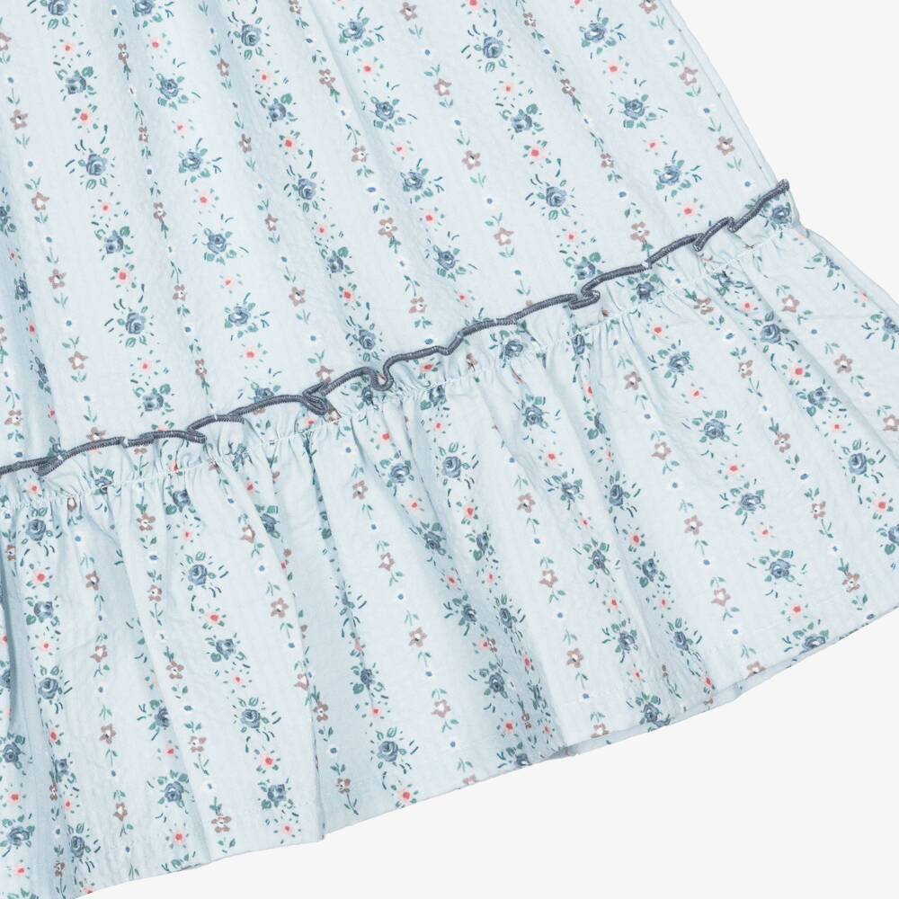 Laranjinha-Girls Blue Cotton Floral Print Sun Dress | Childrensalon Outlet