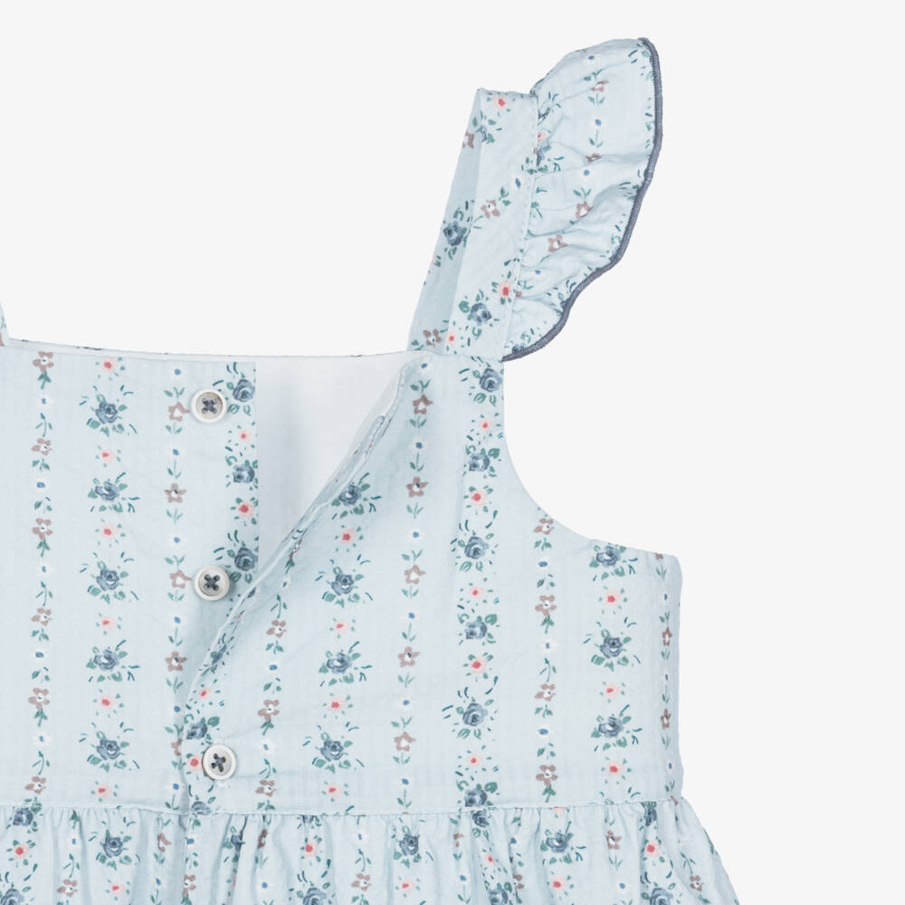 Laranjinha-Girls Blue Cotton Floral Print Sun Dress | Childrensalon Outlet