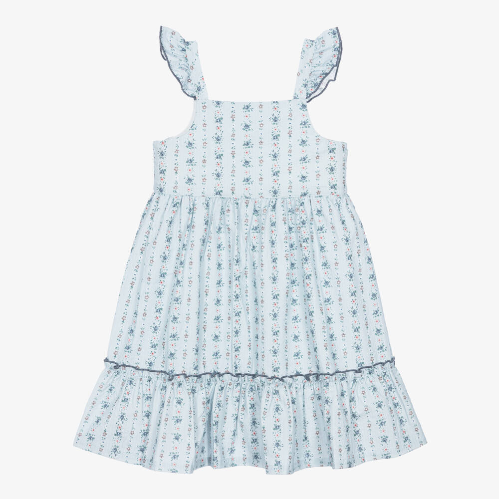 Laranjinha-Girls Blue Cotton Floral Print Sun Dress | Childrensalon Outlet