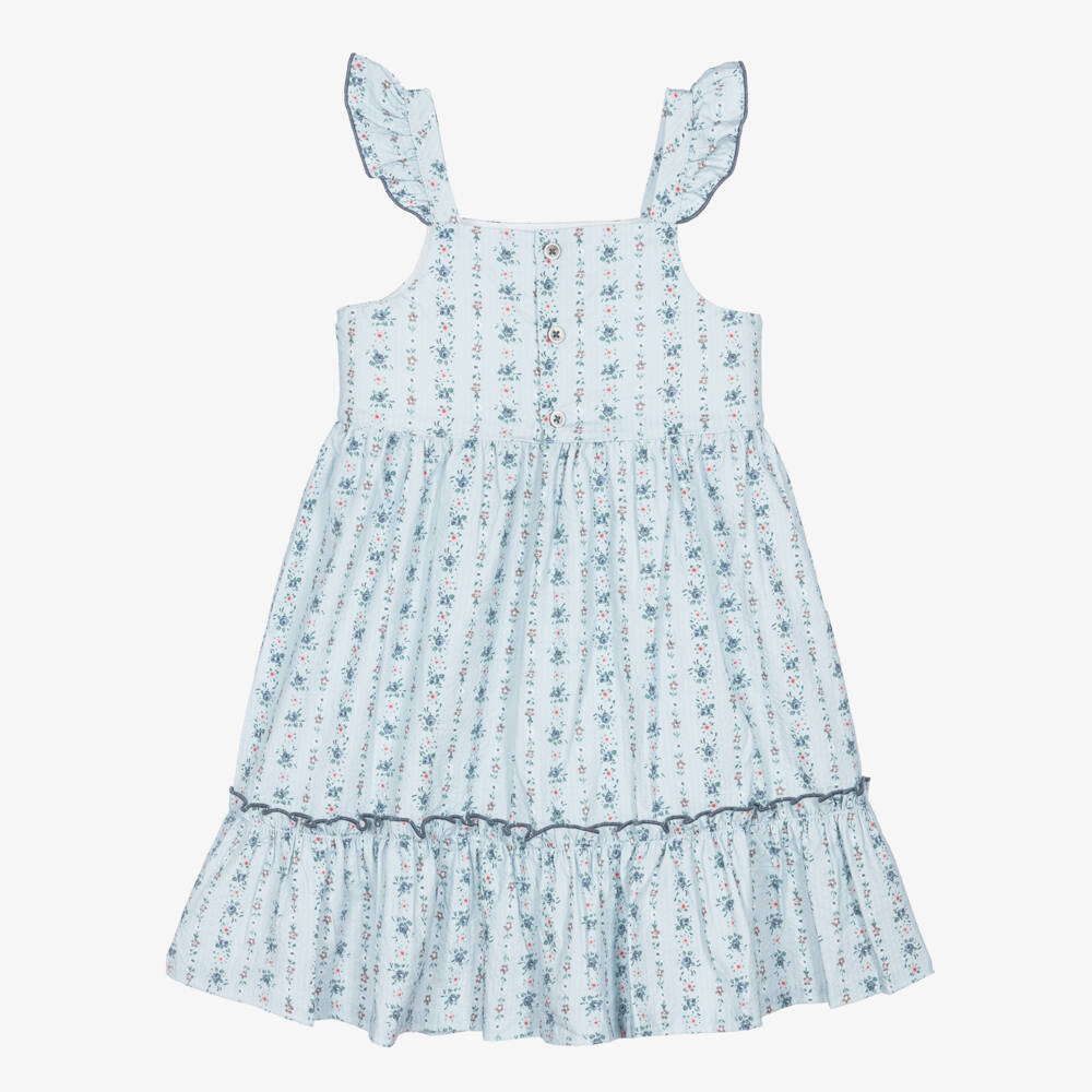 Laranjinha-Girls Blue Cotton Floral Print Sun Dress | Childrensalon Outlet
