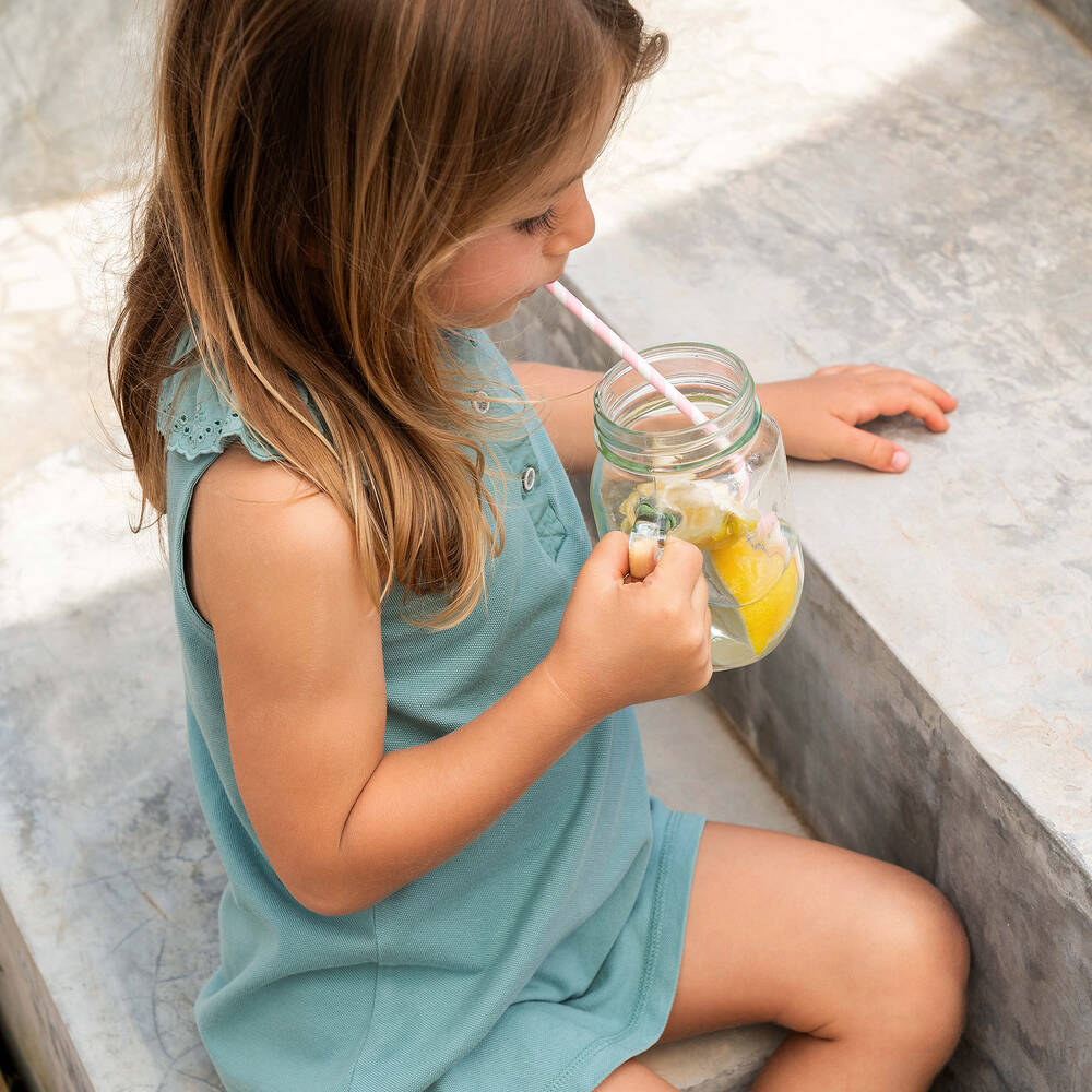 Laranjinha-فستان قطن بيكيه لون أزرق | Childrensalon Outlet