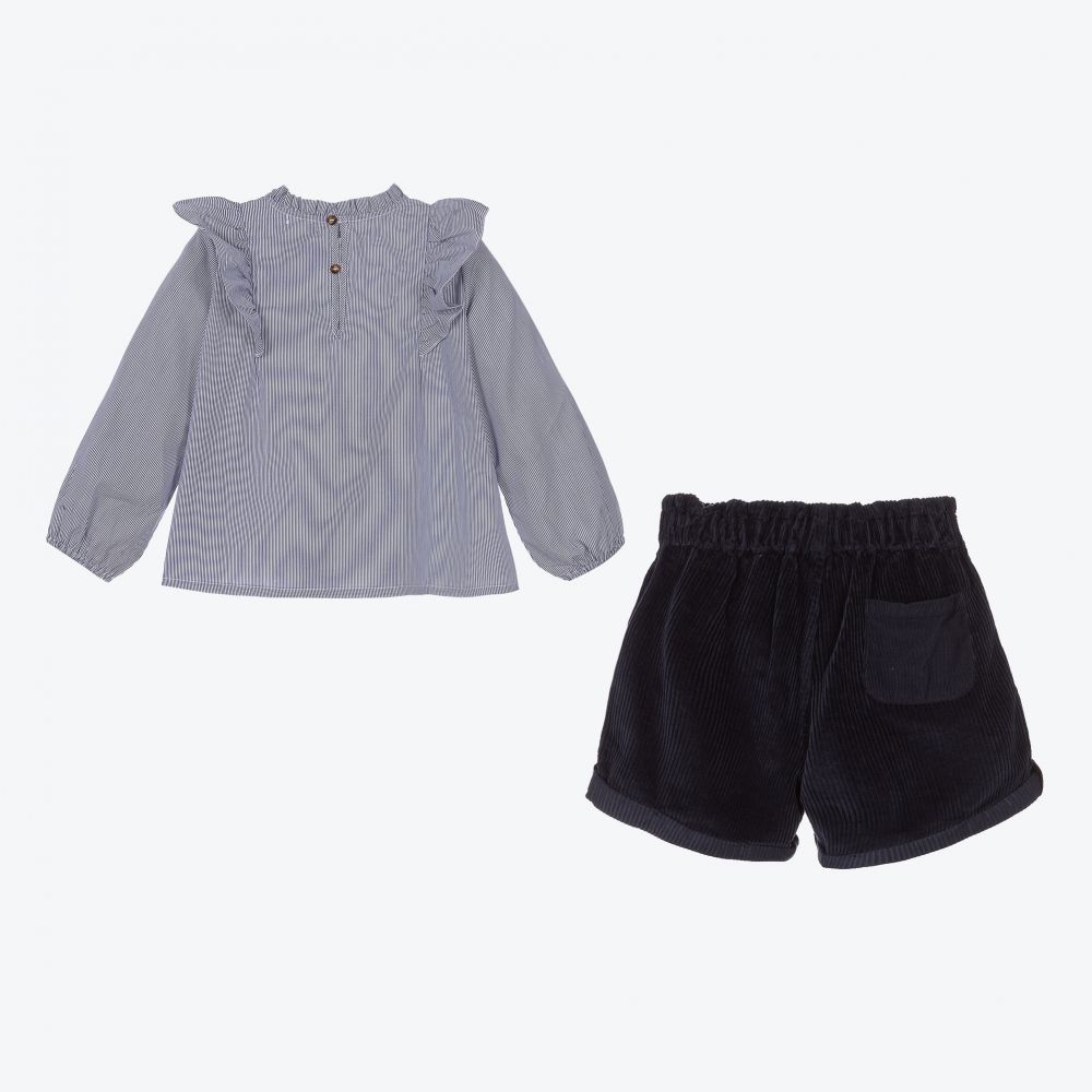 Laranjinha-طقم شورت قطن بوبلين لون كحلي للبنات | Childrensalon Outlet