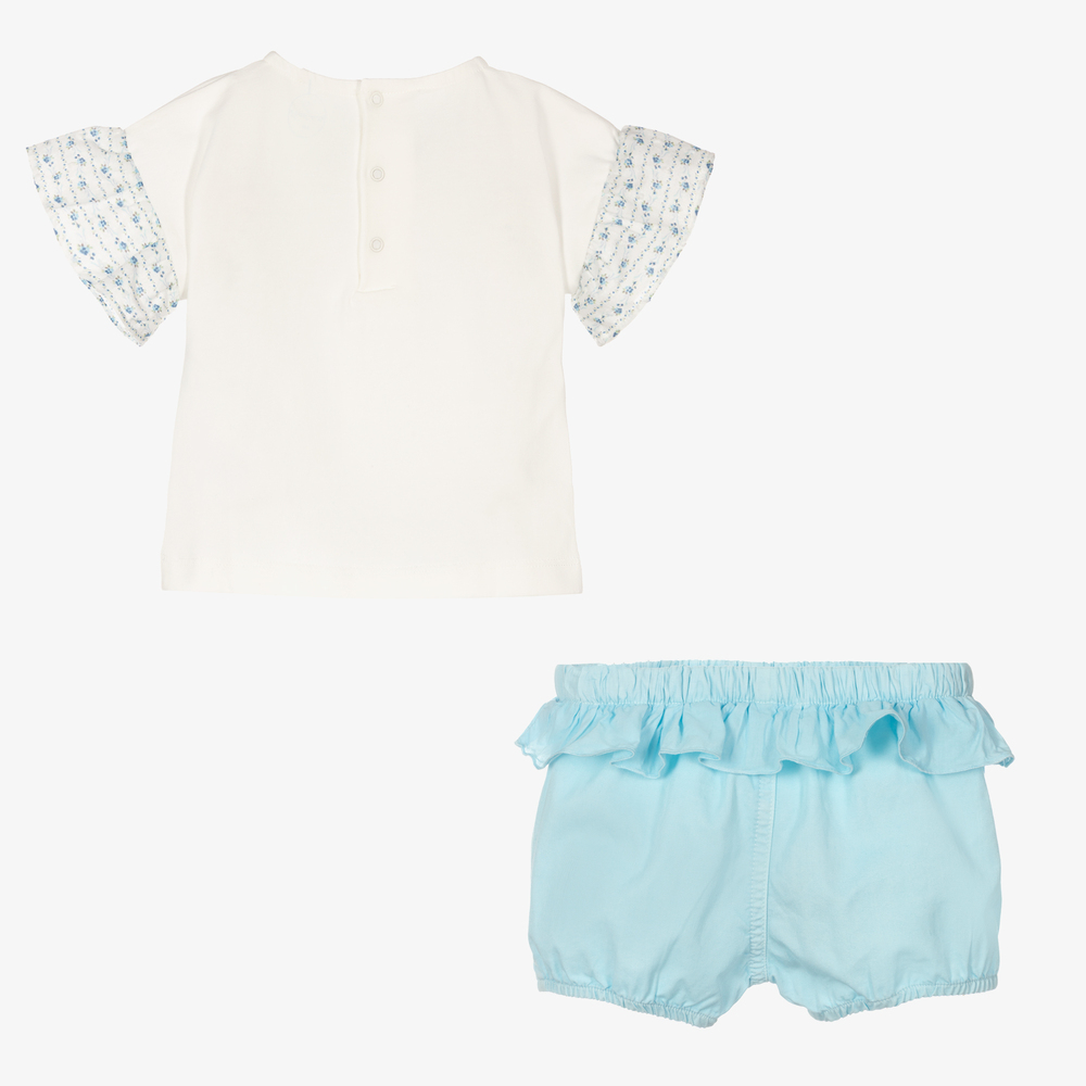 Laranjinha-Girls Blue Cotton Shorts Set | Childrensalon Outlet