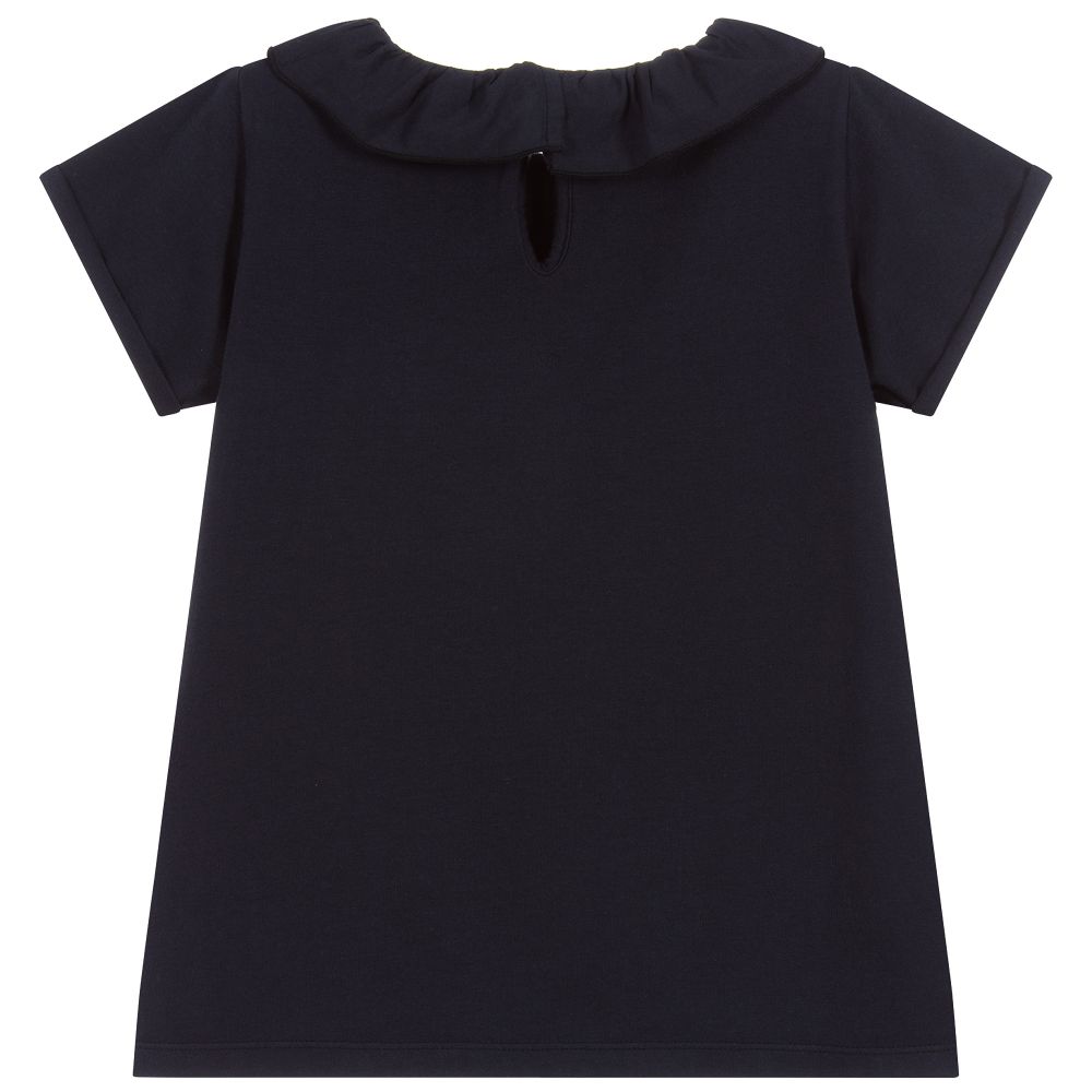 Laranjinha-Girls Blue Cotton T-Shirt | Childrensalon Outlet