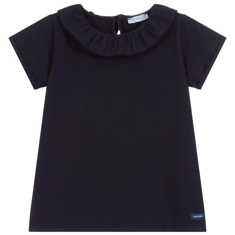 Laranjinha - Girls Blue Cotton T-Shirt | Childrensalon