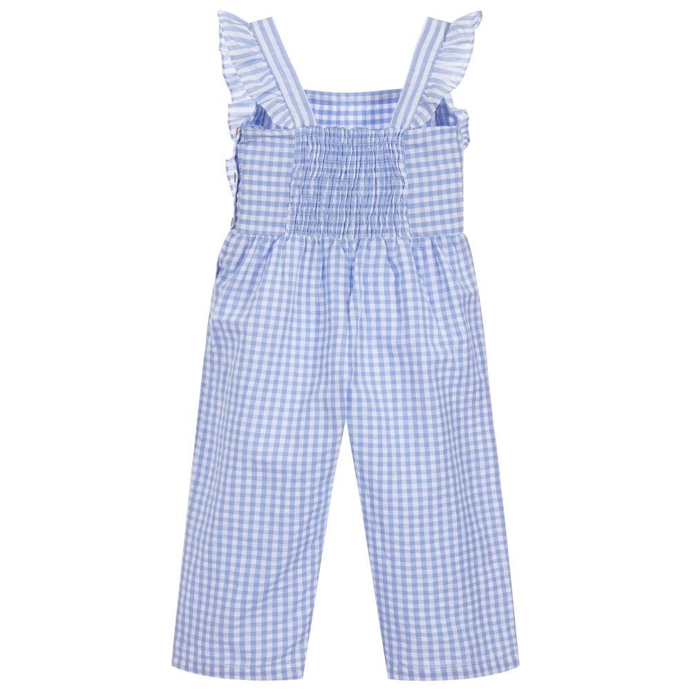 Girls Blue Gingham Jumpsuit 