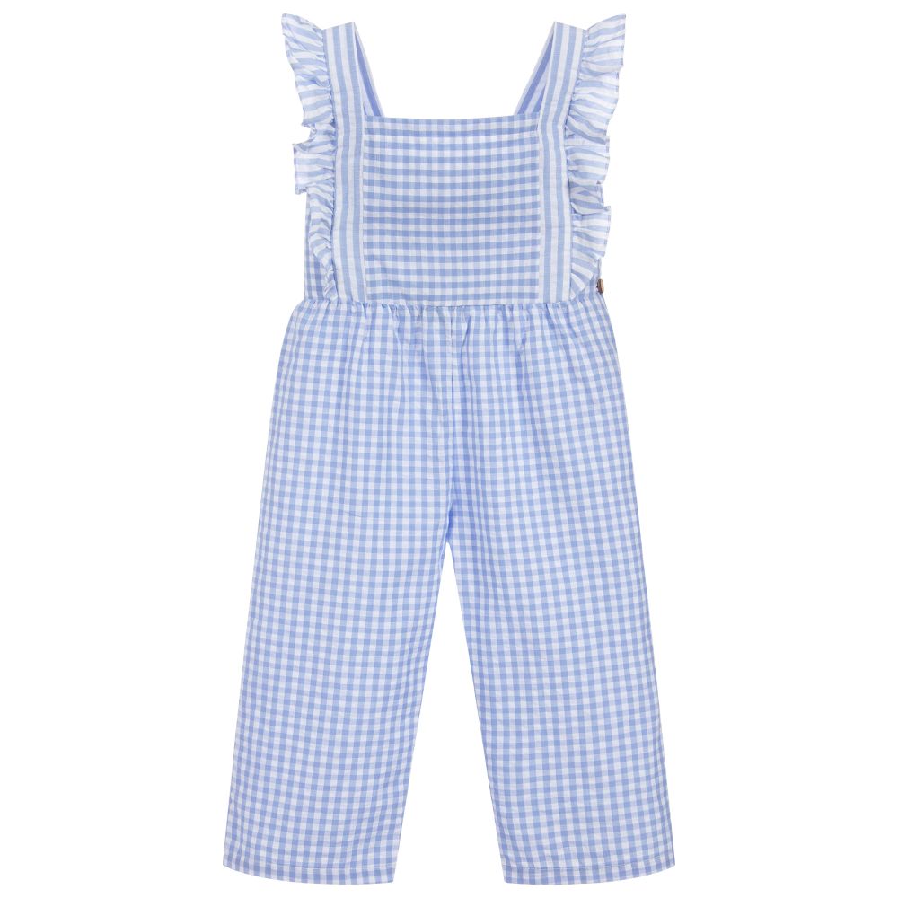 Laranjinha Girls Blue Gingham Jumpsuit Childrensalon Outlet