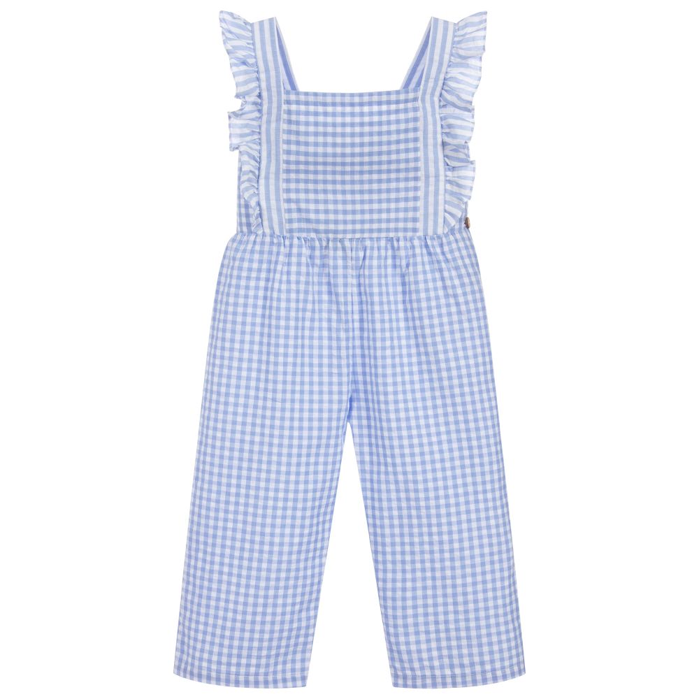 Laranjinha - Girls Blue Gingham Jumpsuit | Childrensalon