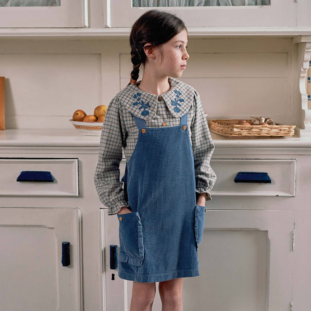 Laranjinha-طقم فستان بنات أزرق من قماش الكوردروي | Childrensalon Outlet