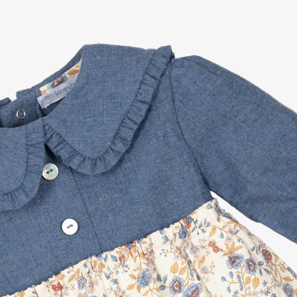 Laranjinha-Girls Blue & Ivory Floral Dress | Childrensalon Outlet