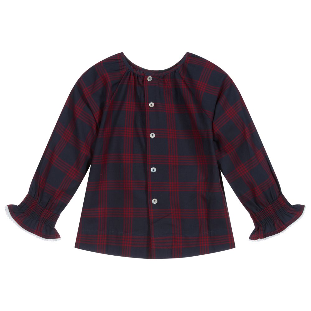 Laranjinha-Girls Blue & Red Check Blouse | Childrensalon Outlet