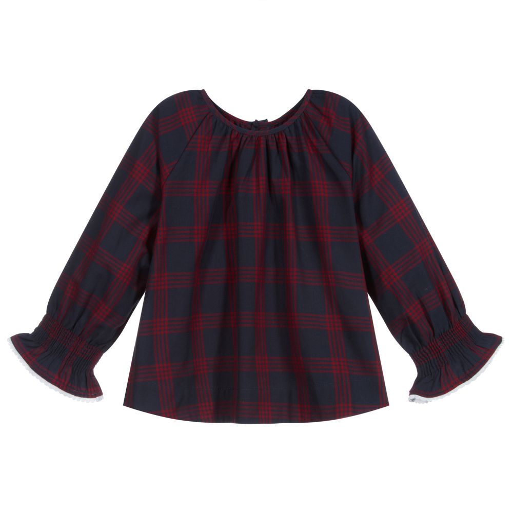 Laranjinha-Girls Blue & Red Check Blouse | Childrensalon Outlet