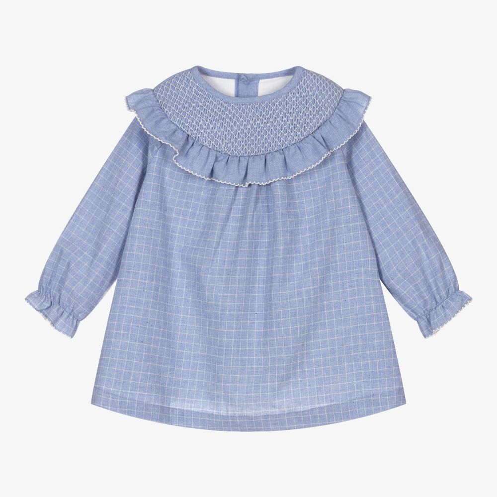 Laranjinha - Blaues, gesmoktes Kleid (M) | Childrensalon