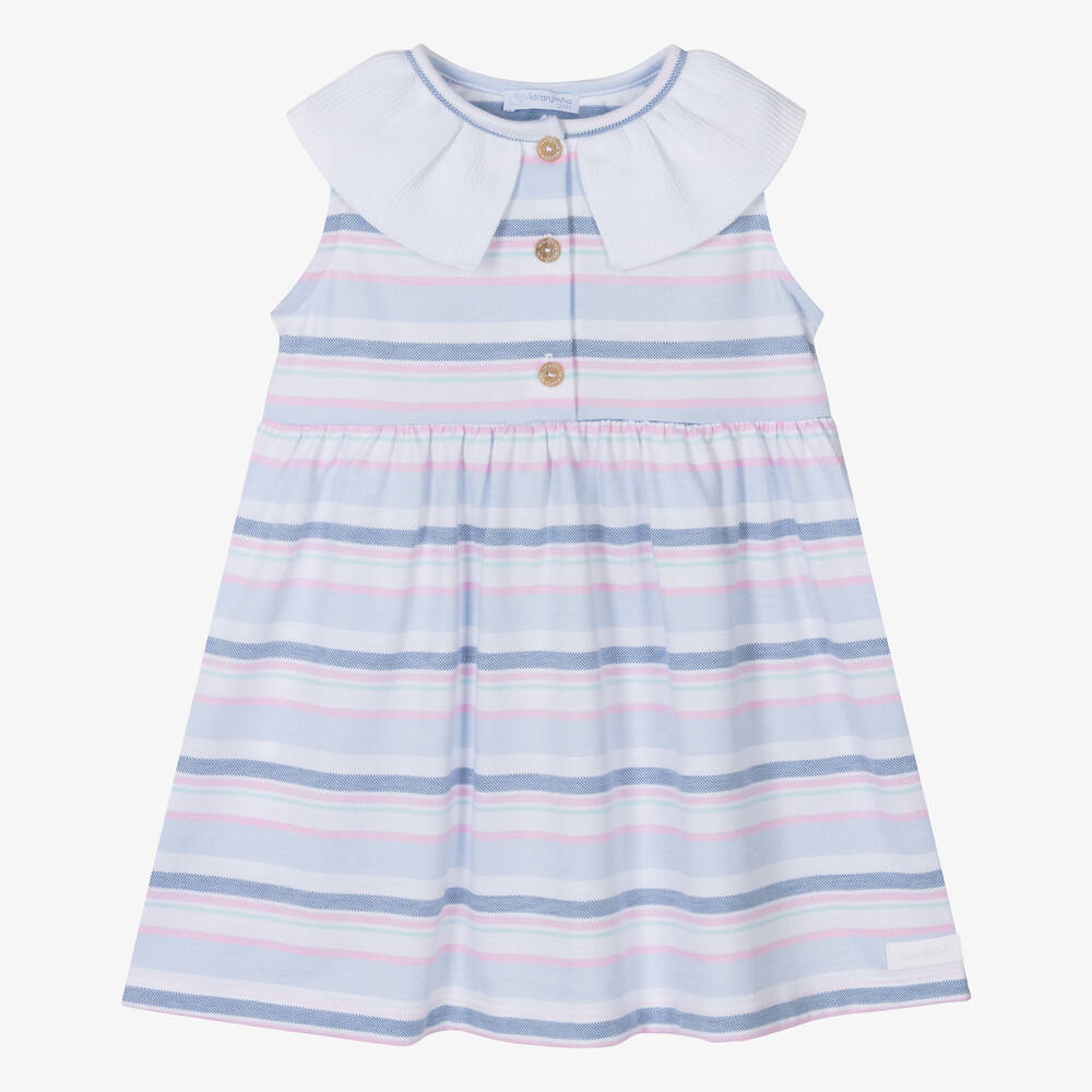 Laranjinha-Girls Blue Stripe Cotton Dress | Childrensalon Outlet