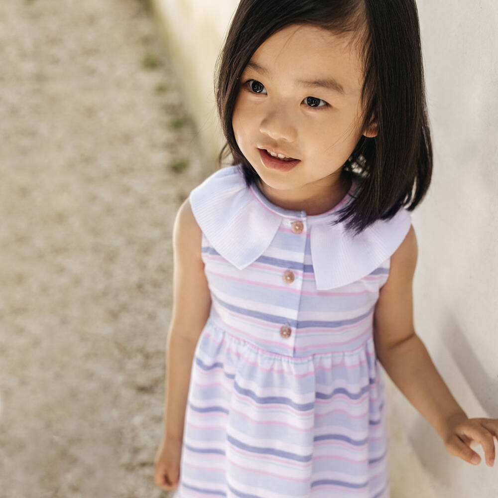 Laranjinha-Girls Blue Stripe Cotton Dress | Childrensalon Outlet