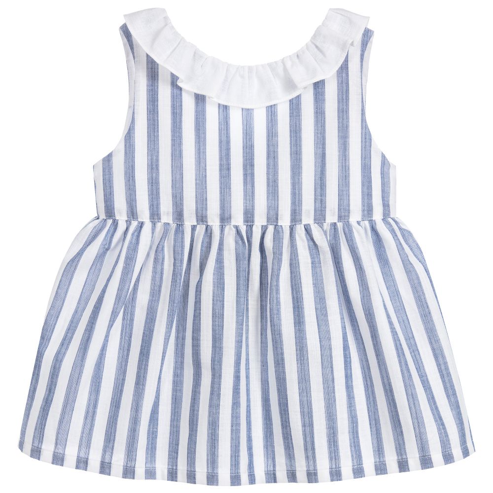 Laranjinha - Girls Blue Stripe Cotton Top | Childrensalon
