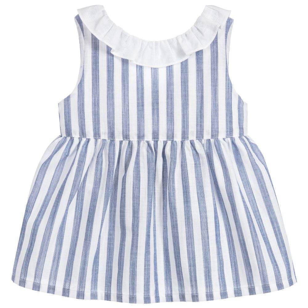 Laranjinha-Girls Blue Stripe Cotton Top | Childrensalon Outlet