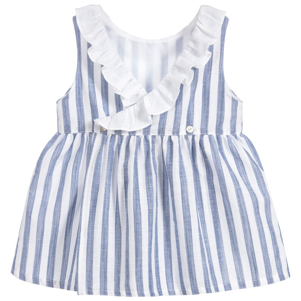 Laranjinha-Girls Blue Stripe Cotton Top | Childrensalon Outlet