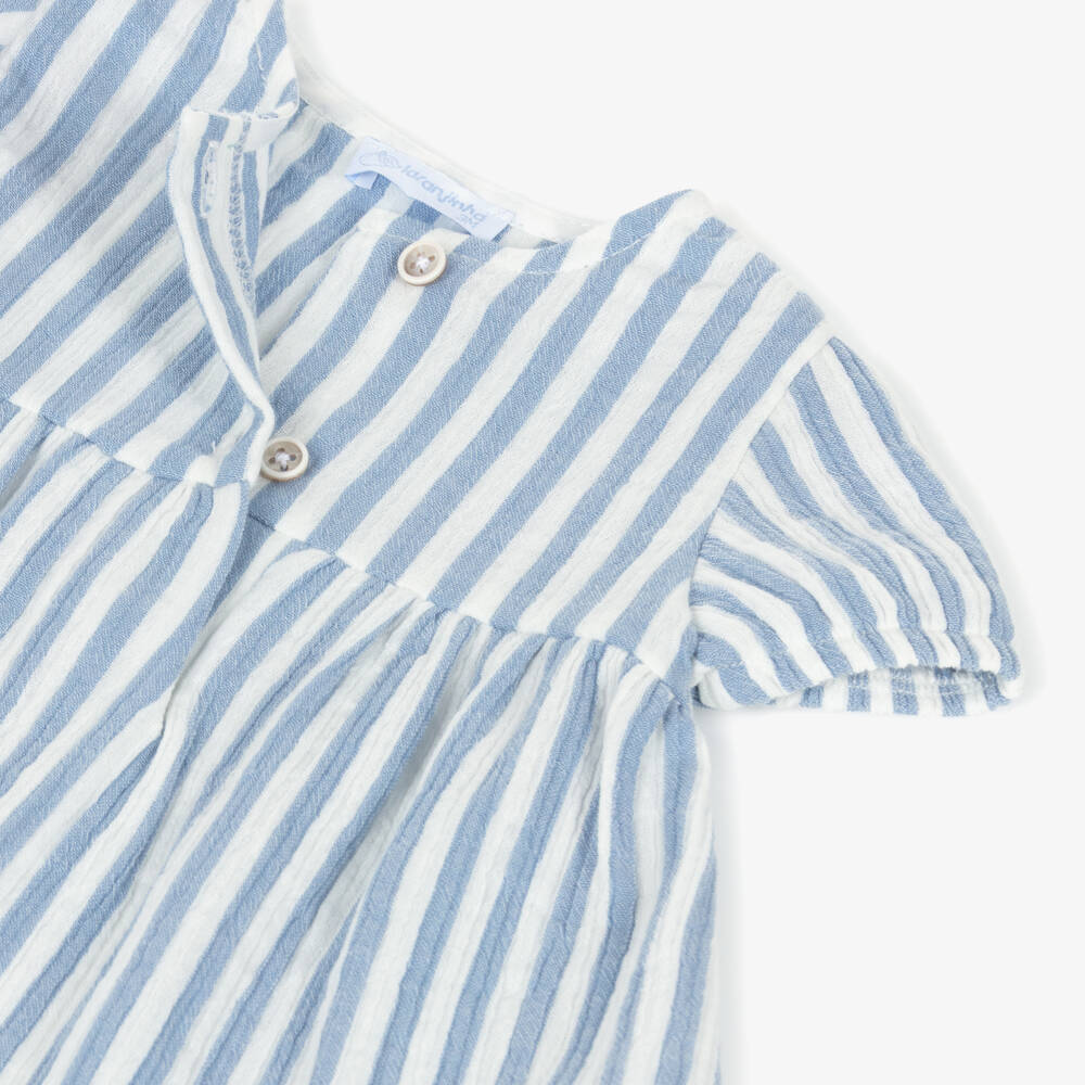 Laranjinha-Girls Blue & White Striped Cotton Cheesecloth Dress | Childrensalon Outlet