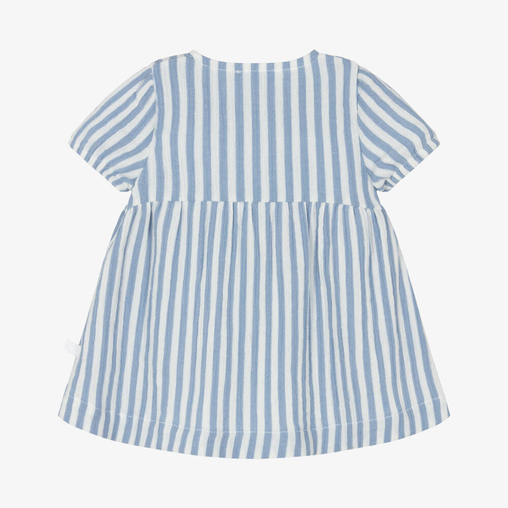 Laranjinha-Girls Blue & White Striped Cotton Cheesecloth Dress | Childrensalon Outlet