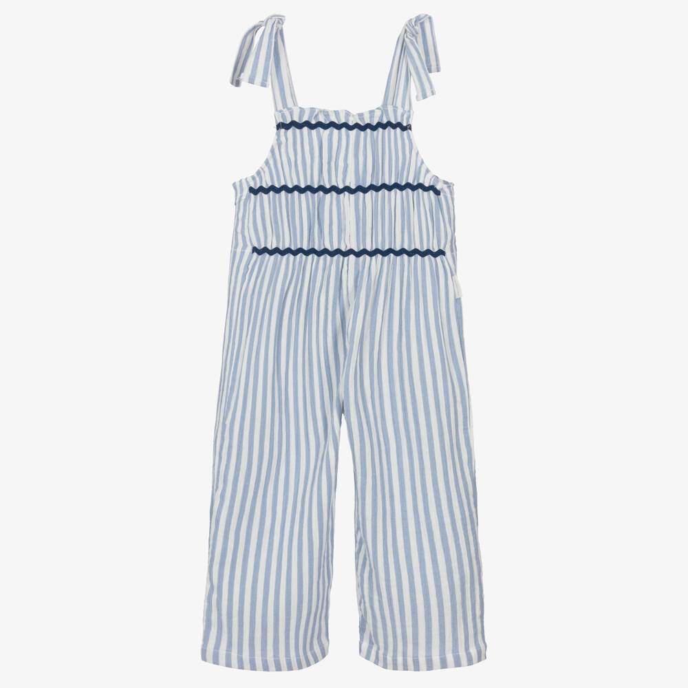 Laranjinha-Комбинезон в полоску из хлопка для девочек синий и белый | Childrensalon Outlet