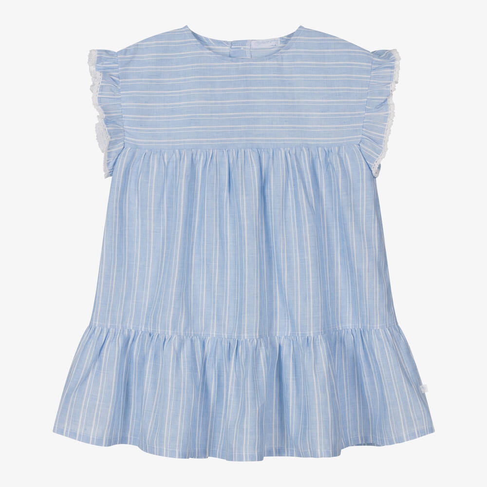 Laranjinha - Girls Blue & White Striped Dress | Childrensalon