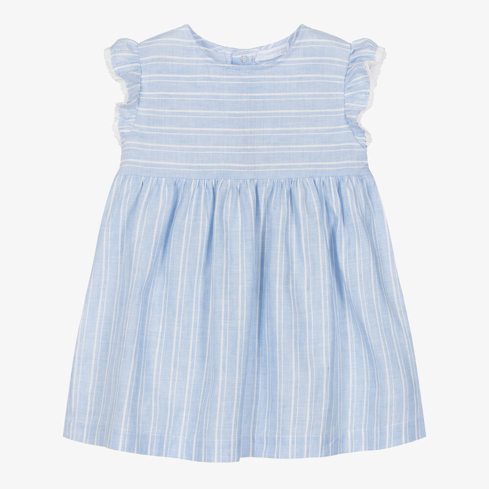 Laranjinha - Girls Blue & White Striped Dress | Childrensalon