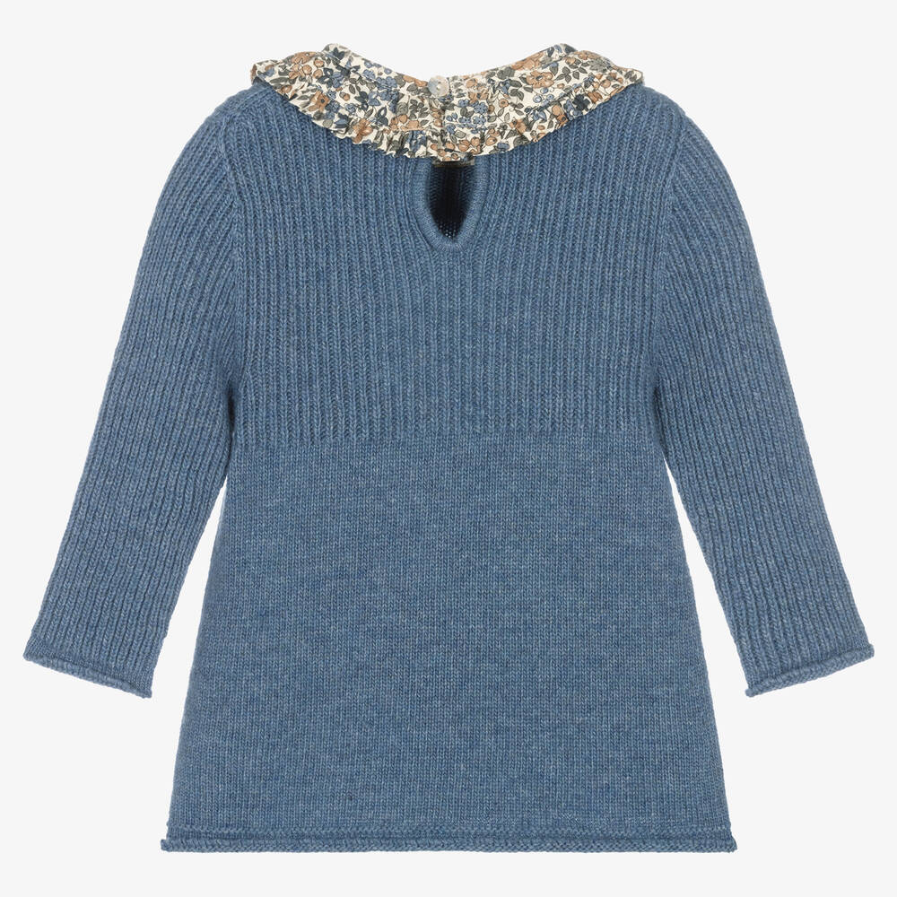 Шик от Laranjinha-Голубое платье из шерсти и кашемира | Childrensalon Outlet