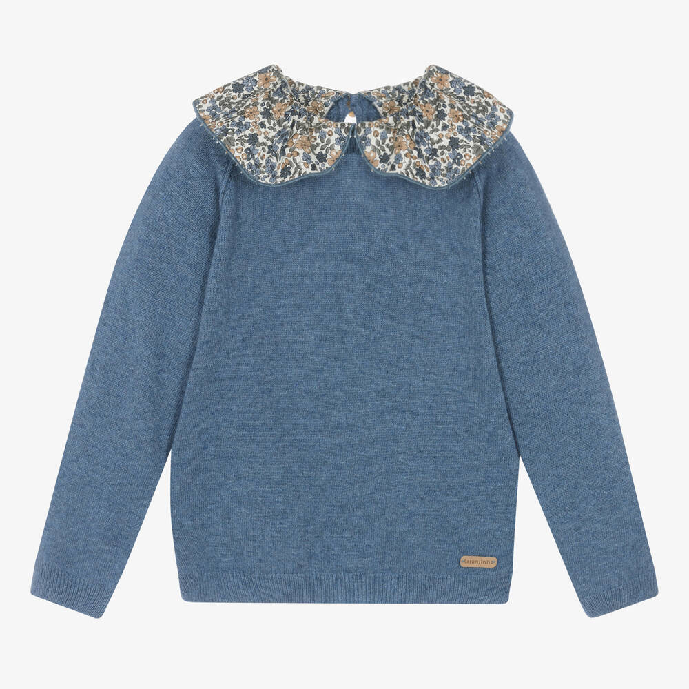 Chic by Laranjinha - Girls Blue Wool & Cashmere Sweater | Childrensalon